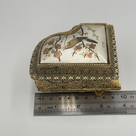 Vintage SANKYO Art Of Chokin Grand Piano Music Box WORKS 1940 - 1960 Japan Bird - Picture 10 of 13